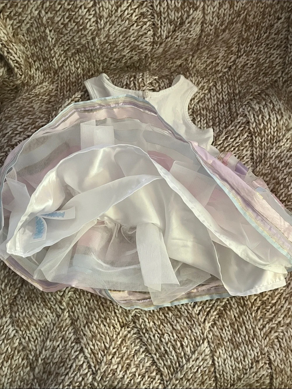 The Children's Place White Lace Bodice Pastel Striped Dress with Flower